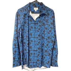 Open Edit Mens Size Large‎ Blue Spotted Button Down Long Sleeve Top NEW